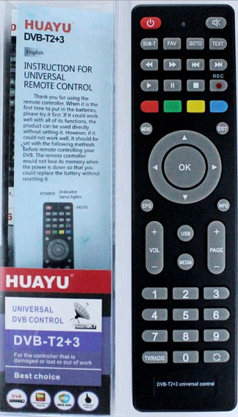 HUAYU DVB-T2+3 универсальный пульт для разных DVB-T2 приставок